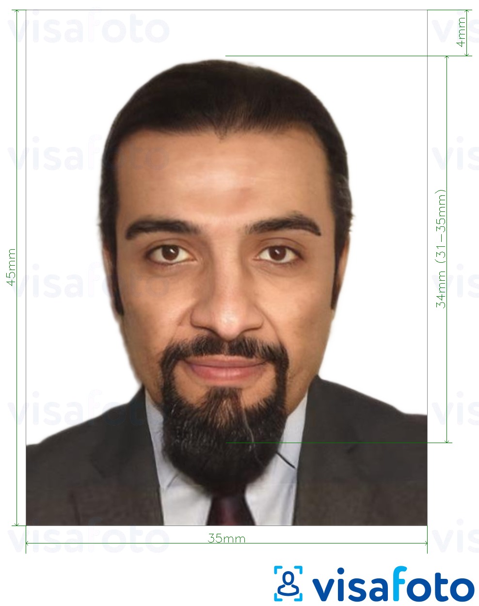 Exempel av foto för UAE ID-kort online 35x45 mm  med en optimal storlek