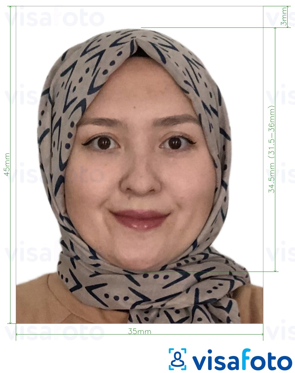 Exempel av foto för Afghanistan visum 35x45 mm (3,5x4,5 cm)  med en optimal storlek