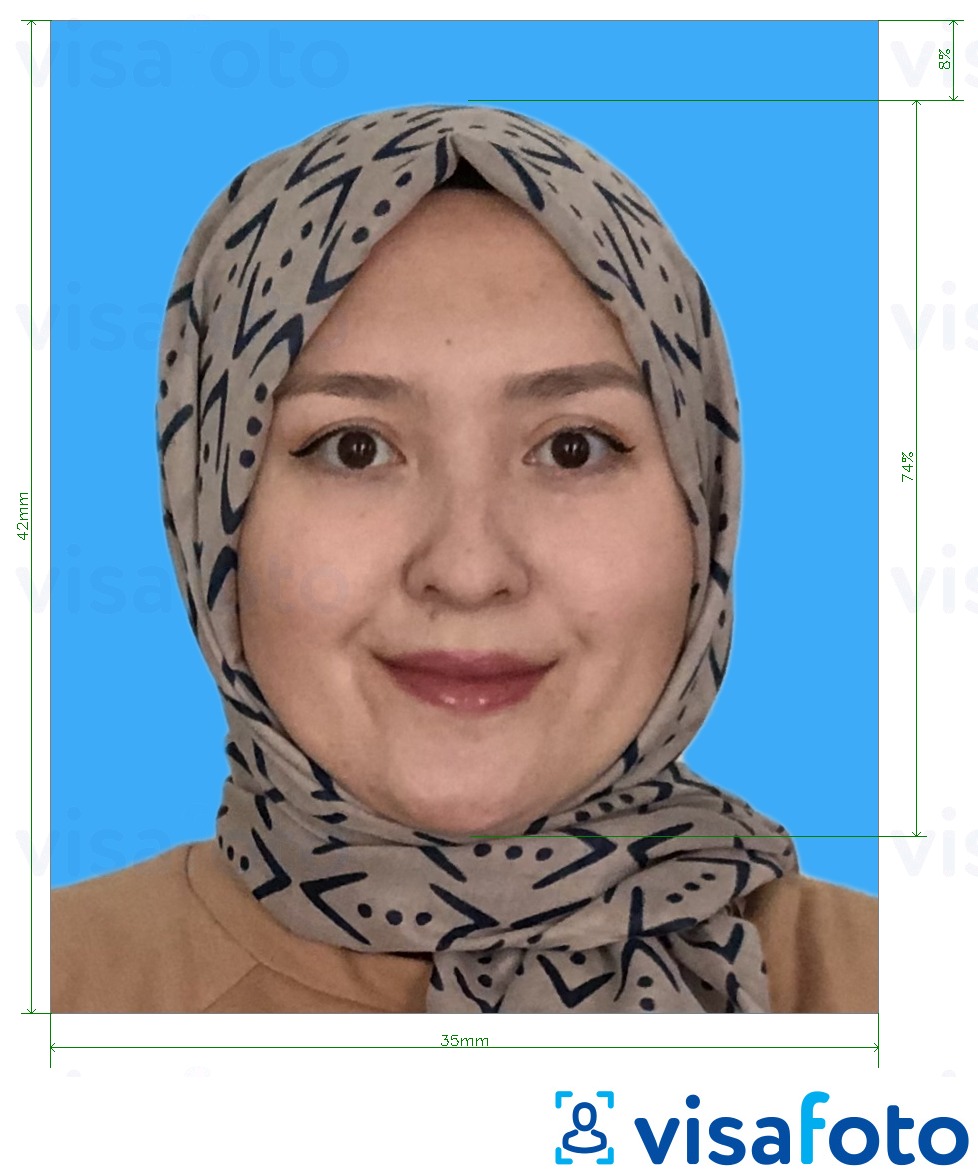 Exempel av foto för Brunei Emergency Certificate (Sijil Darurat) 3,5x4,2 cm (35x42 mm)  med en optimal storlek