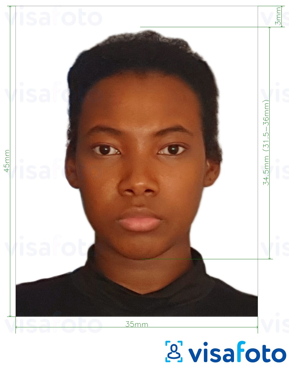 Exempel av foto för Ghana pass 3,5x4,5 cm (35x45 mm)  med en optimal storlek