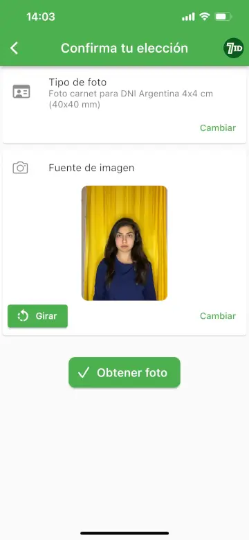 Aplicación 7ID: Editor de fondos para fotos de DNI y Pasaporte de Argentina