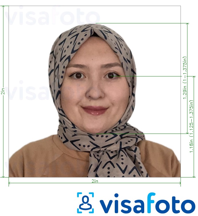 Exempel av foto för Afghanistan visum 2x2 tum (från USA)  med en optimal storlek
