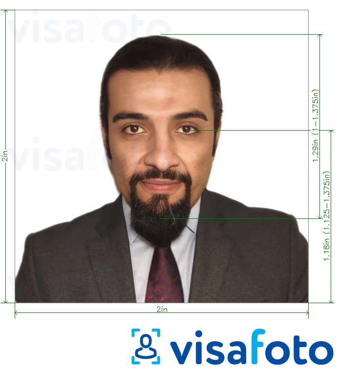 Exempel av foto för Egypten pass (endast USA) 2x2 tum, 51x51 mm  med en optimal storlek
