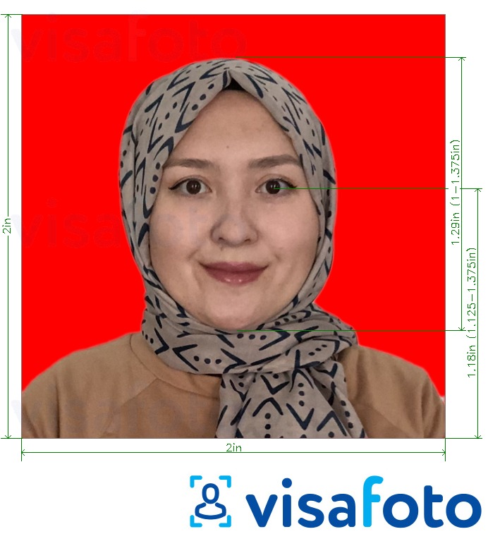 Exempel av foto för Indonesiens pass 51x51 mm (2x2 tum) röd bakgrund  med en optimal storlek