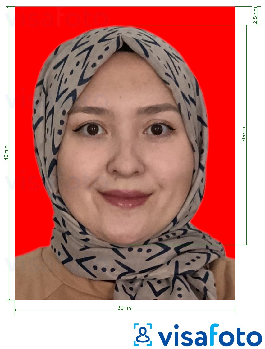Exempel av foto för Indonesien visa 3x4 cm (30x40 mm) online röd bakgrund  med en optimal storlek