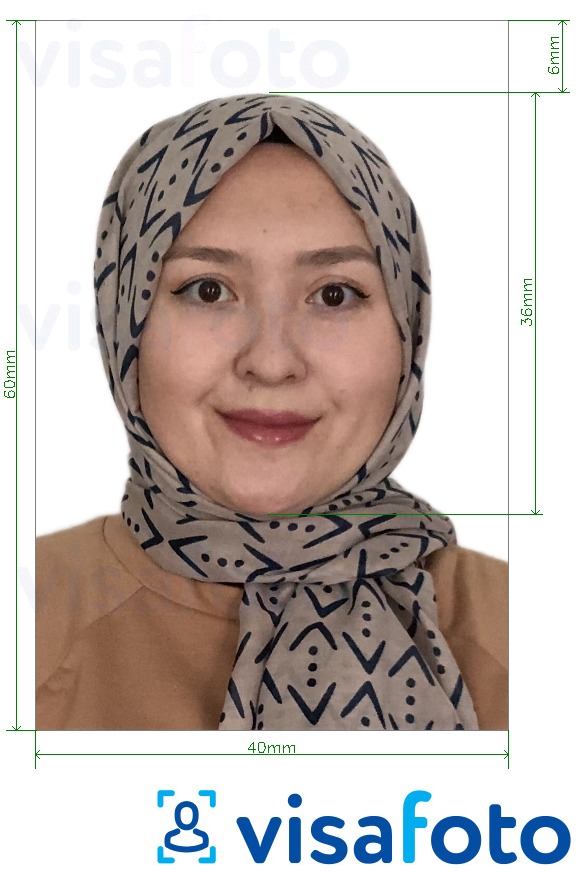 Exempel av foto för Indonesien visum 40x60 mm  med en optimal storlek
