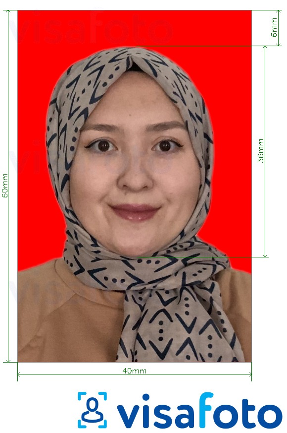 Exempel av foto för Indonesien Visa 4x6 cm röd bakgrund  med en optimal storlek
