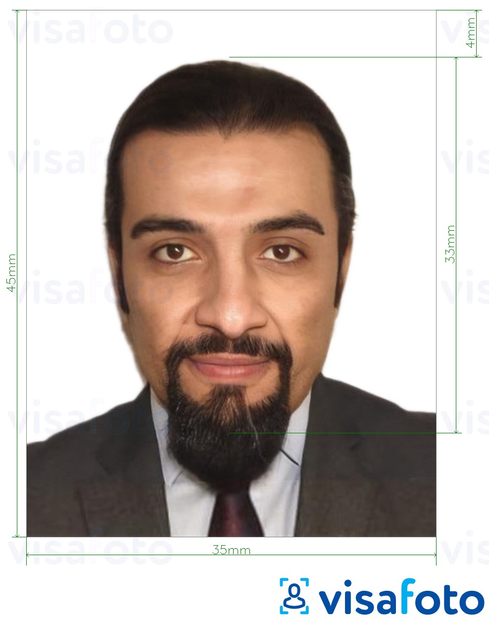 Exempel av foto för Jordaniens visum 3,5x4,5 cm (35x45 mm)  med en optimal storlek