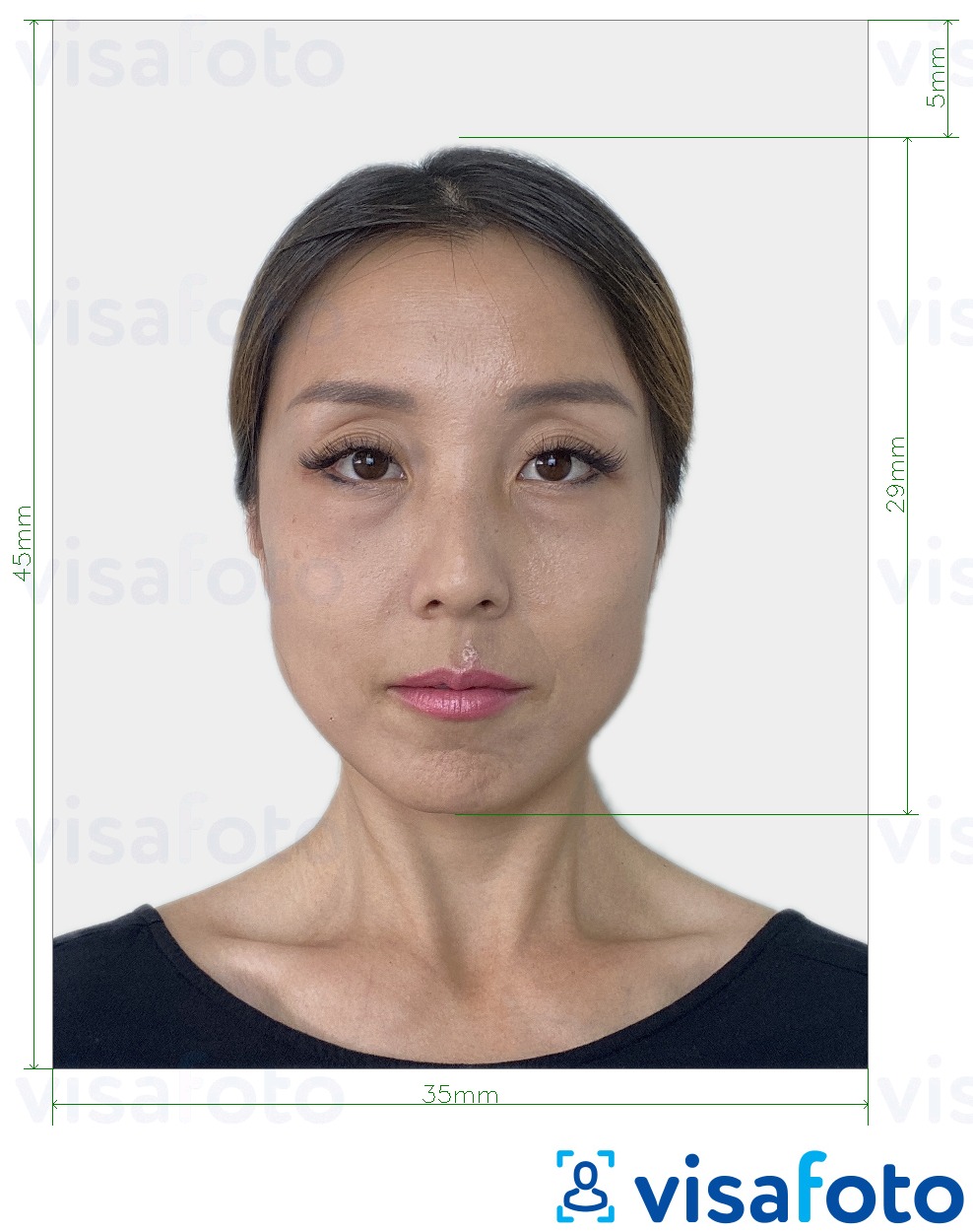Exempel av foto för Japan e-visum 35x45 mm  med en optimal storlek