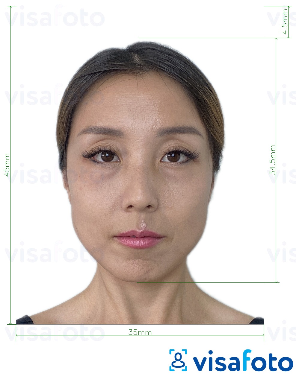 Exempel av foto för Sydkorea uppehållskort 35x45 mm  med en optimal storlek