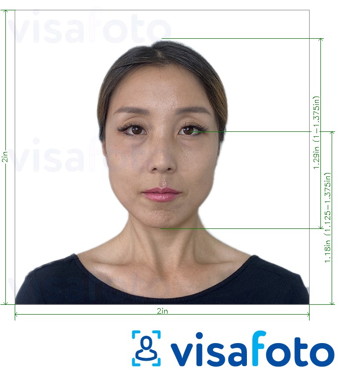 Exempel av foto för Myanmar visum 2x2 tum (från USA)  med en optimal storlek