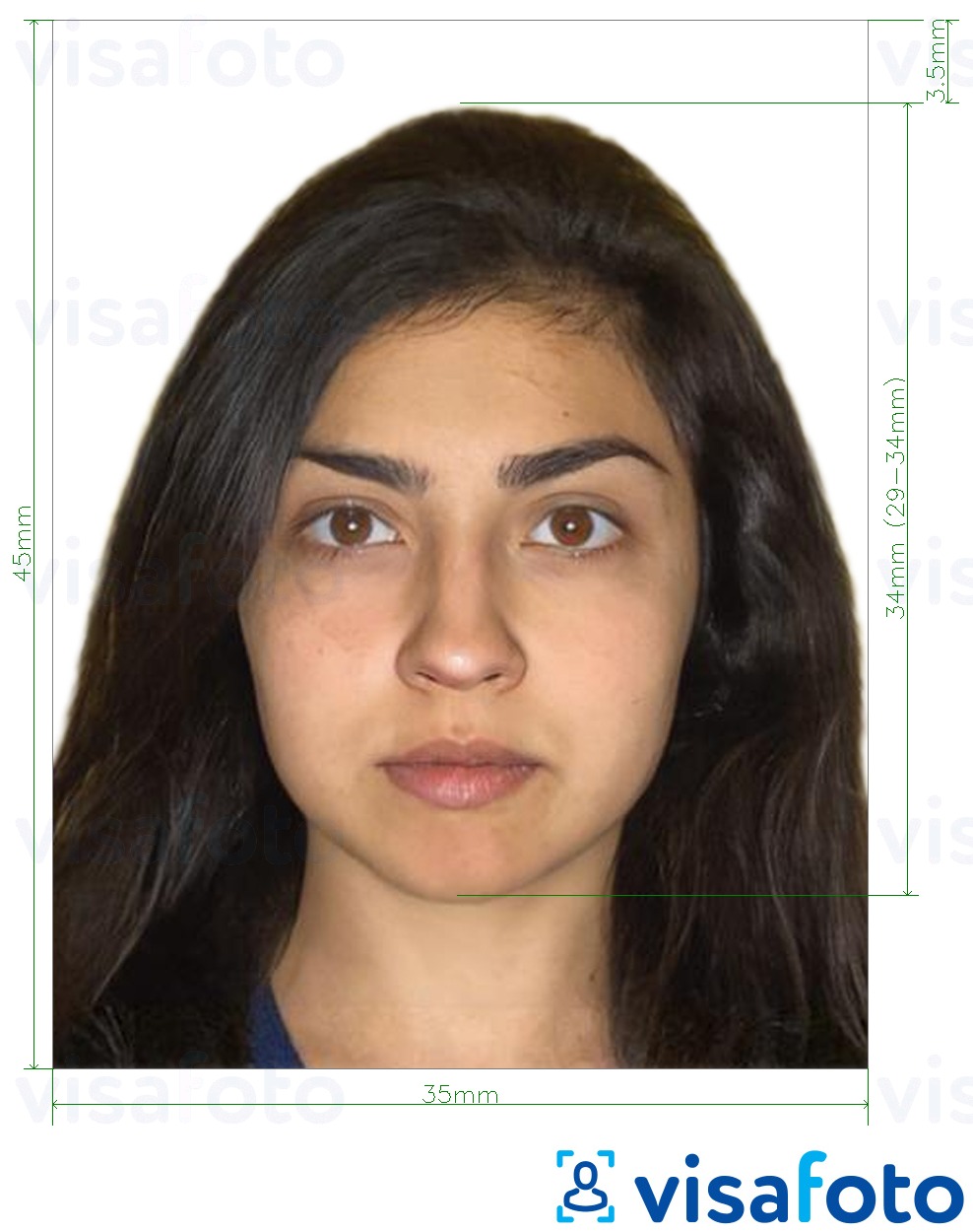 Exempel av foto för Pakistan visum 35x45 mm  med en optimal storlek
