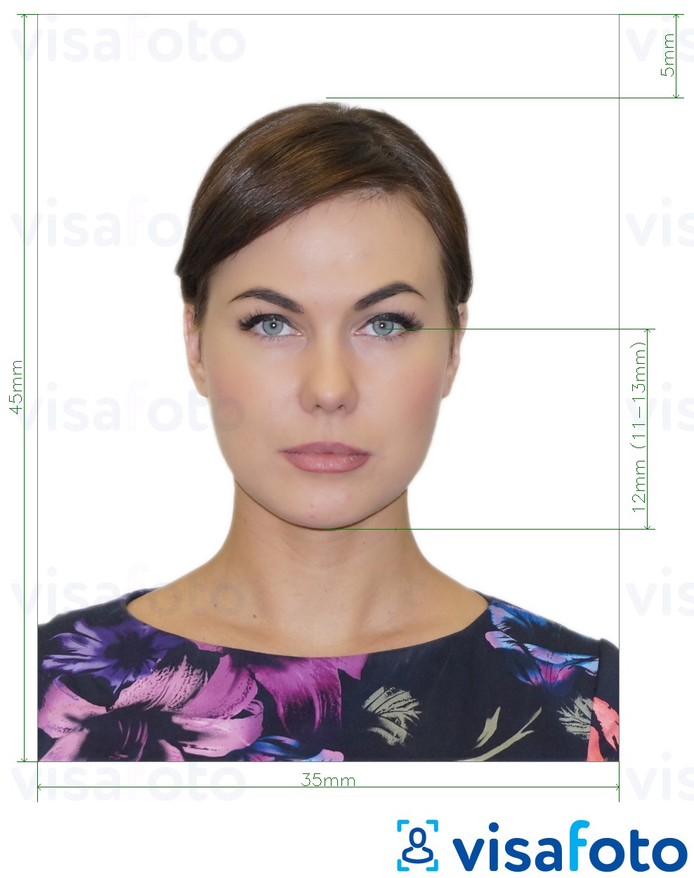 Exempel av foto för Ryssland Pass (ögon till botten av hak 12 mm), 35x45 mm  med en optimal storlek