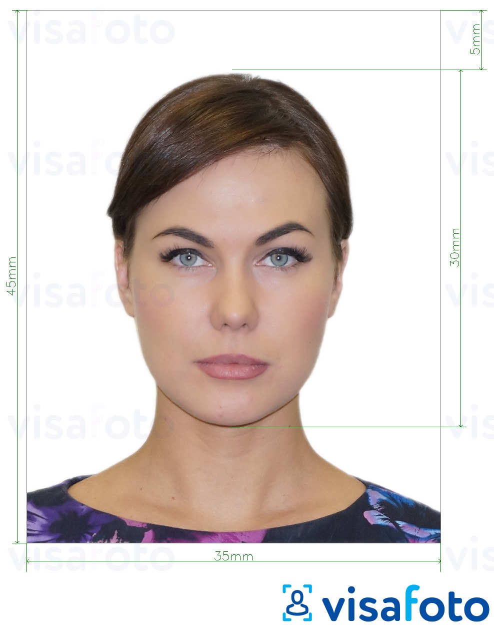 Exempel av foto för Ryssland visum via VFS Global 35x45 mm  med en optimal storlek