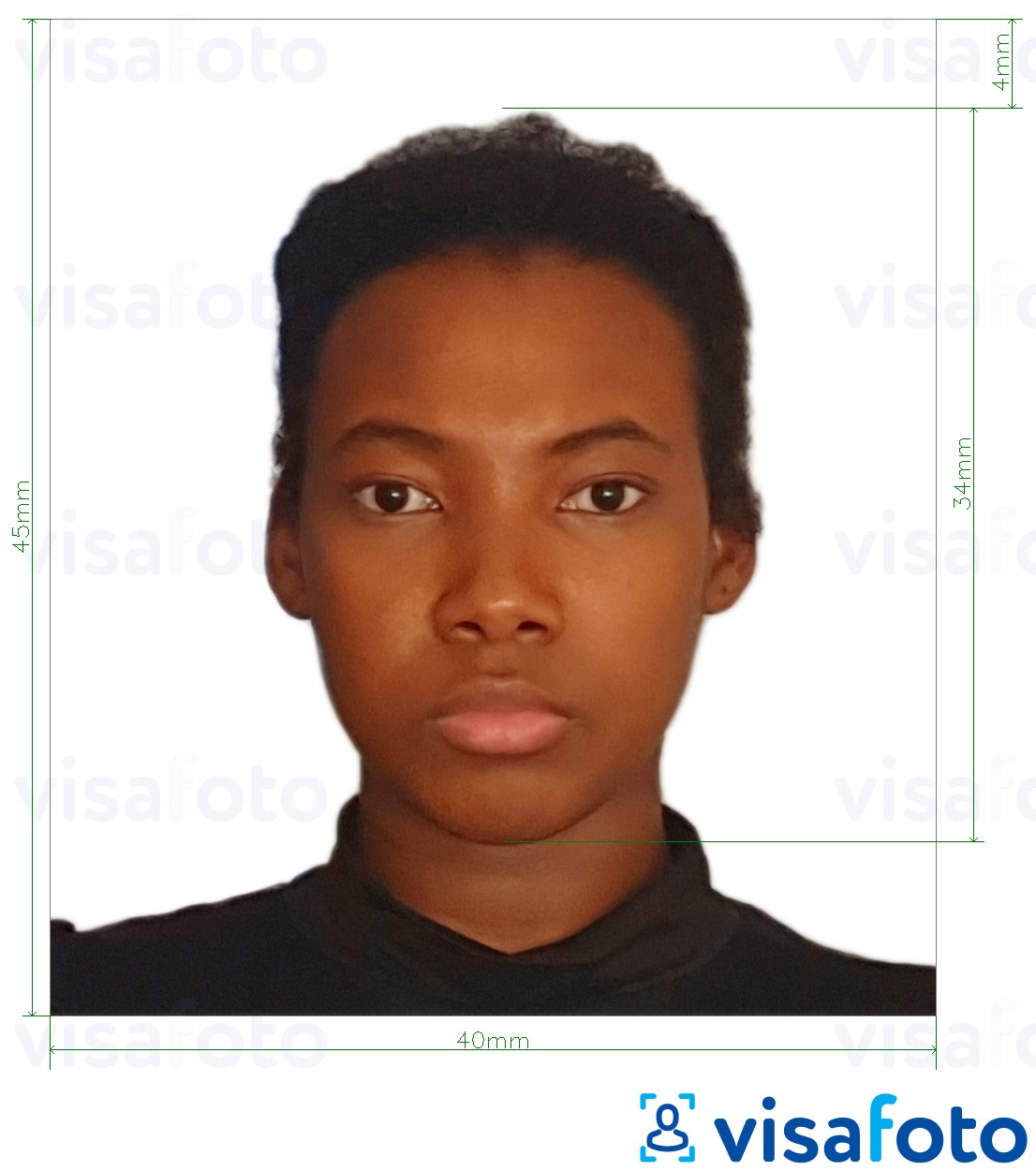 Exempel av foto för Tanzania-visum 40x45 mm (4x4,5 cm)  med en optimal storlek