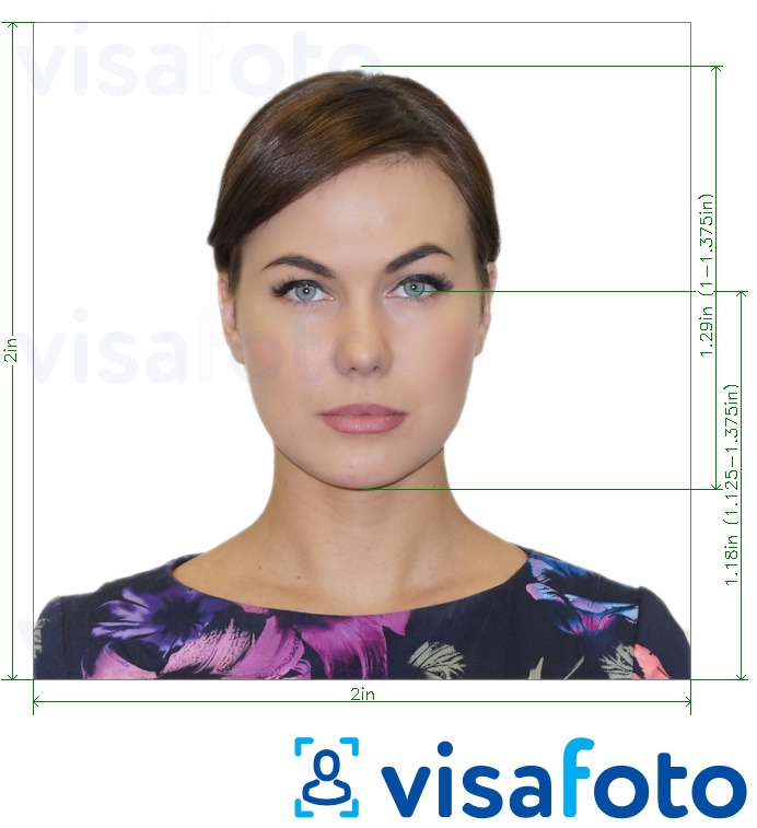 Exempel av foto för Amerikanskt pass kort 2x2 tum  med en optimal storlek
