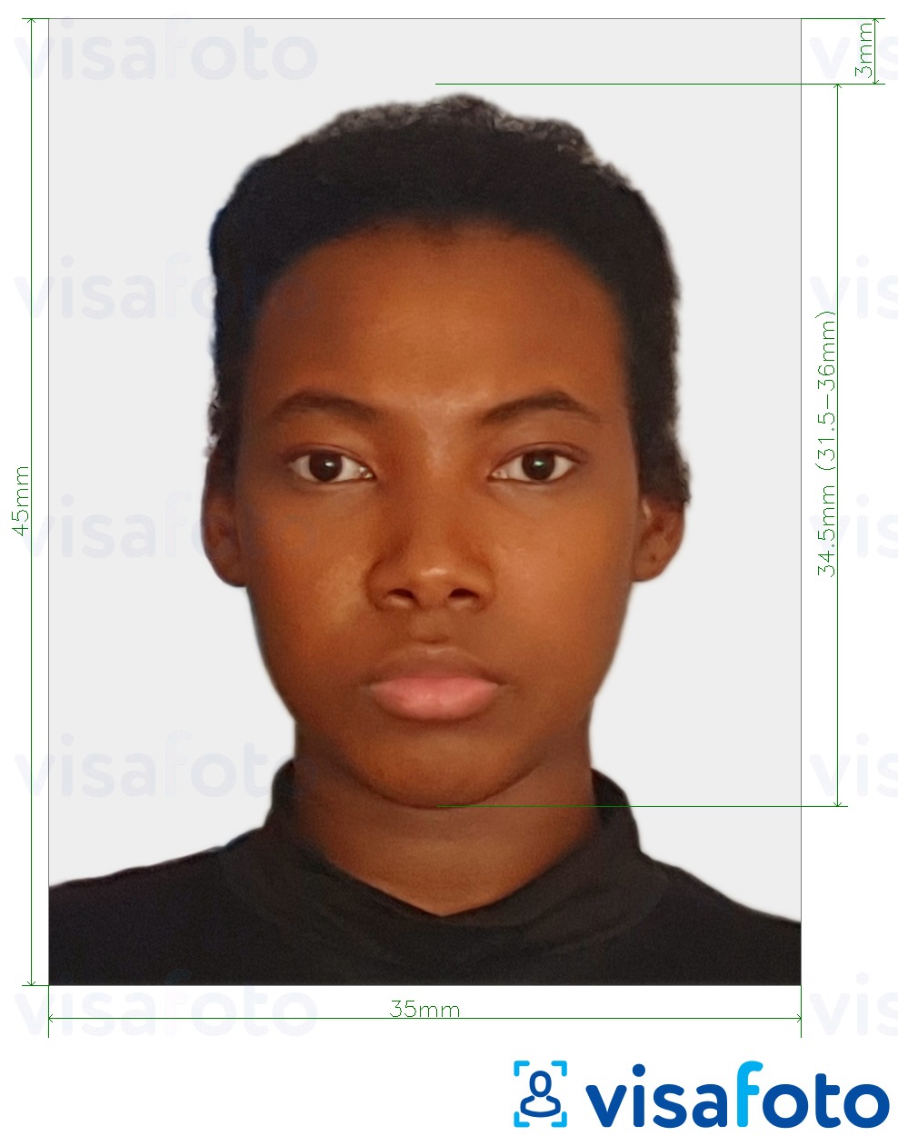 Exempel av foto för Zambia visum bild 35x45 mm (3.5x4.5 cm)  med en optimal storlek