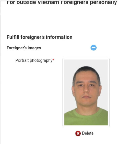 Vietnam visum online ansökan bild uppladdning skärm