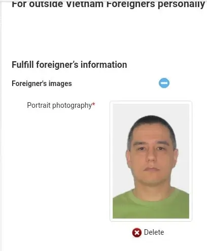 Vietnam visum online ansökan bild uppladdning skärm